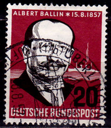 GERMANY 1957, 15 Aug. 100th ANNIV BIRTH A BALLIN, single, UH CV +/-R 20.00 view scans
