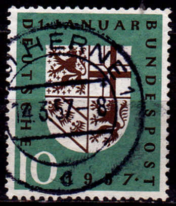 GERMANY 1957, 2 Jan. SAARS RE-UNION, single, UH CV +/-R 10.00 view scans