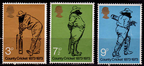 ENGLAND 1973, 16 May. 100th ANNIV BRITISH COUNTY CRICKET, set, MH, CV +/-R 35.00 view scans