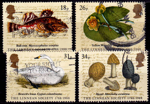 ENGLAND 1988, 19 Jan. 200th ANNIV LINNEAN SOC, set, UH, CV +/-R 60.00, view scan.
