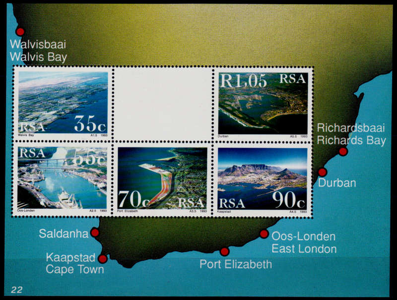 RSA 1993, 28 Jan. SA HARBOURS, minisheet no 22, MNH, CV R 40.00 view scans