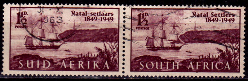 UNION OF SA 1949, 2 May. BRITISH SETTLERS IN NATAL, pair, UH, CV R 43.00 view scans