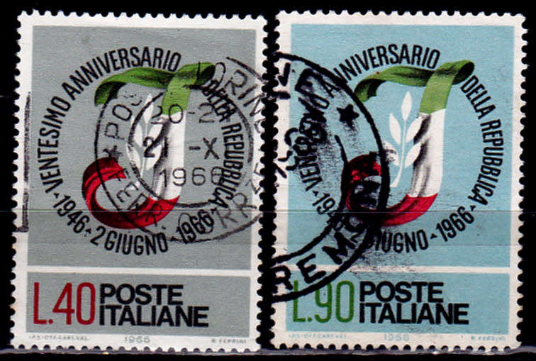 ITALY 1966, 1 June. 20th ANNIV REPUBLIC OF ITALY, set, UH, CV +/-R 10.00 view scans