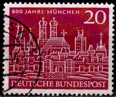 GERMANY 1958, 22 May. 800th ANNIV OF MUNICH, single, UH, CV +/-R 10.00 view scans