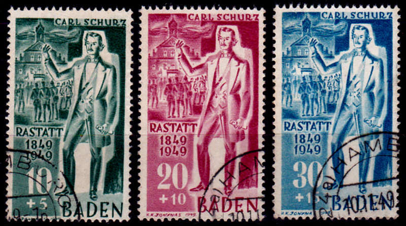 FRENCH BADEN 1949, 23 Aug. CARL SCHURZ, set, UH, CV +/-R 1,580.00 view scans