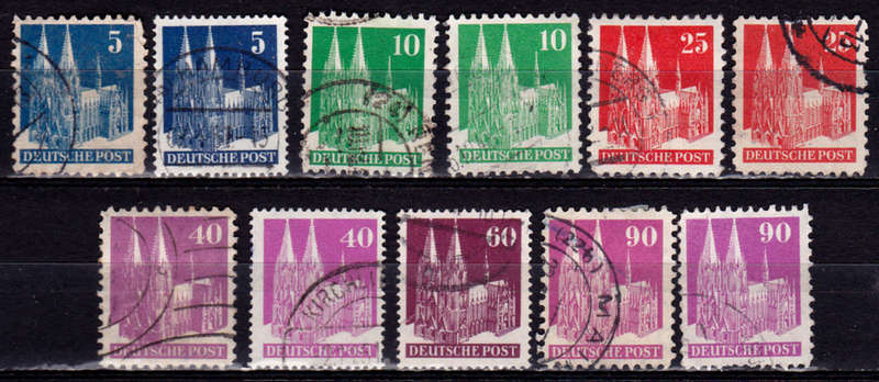 BRITISH AMERICAN ZONE 1948, 1 Sept. GERMAN BUILDINGS III, set, UH, CV +/-R 60.00, view scans