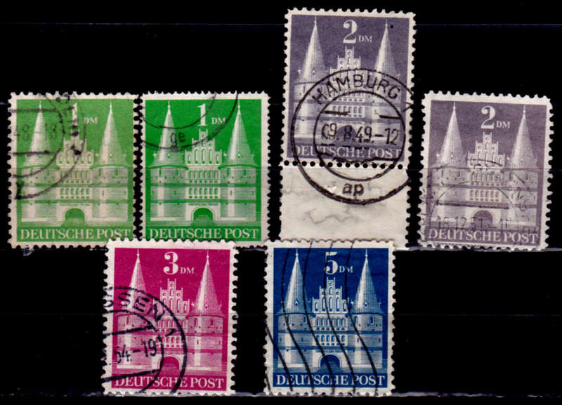 BRITISH AMERICAN ZONE 1948, 1 Sept. GERMAN BUILDINGS V, set, UH, CV +/-R 210.00, view scans