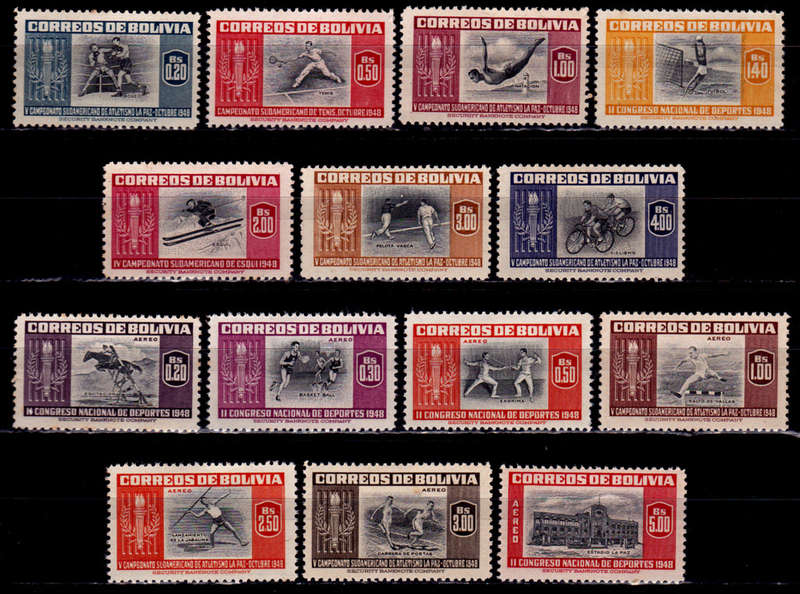 BOLIVIA 1951, 1 July. AIRMAIL - SPORTS, set, MH, CV +/- R 460.00, view scans