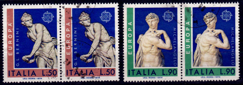 ITALY 1974, 29 April. EUROPA STAMPS - SCULPTURES, set pairs, UH, CV +/-R 30.00 view scans