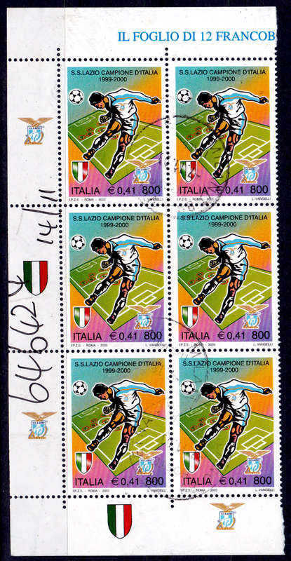 ITALY 2000, 20 May. NATIONAL FOOTBALL CHAMPIONS, single block, UH, CV +/-R 120.00 view scans