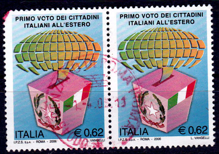 ITALY 2006, 3 April. 1st VOTE ITALIAN PEOPLE OVERSEAS, single pair, UH, CV +/-R 30.00 view scans