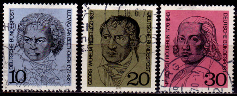 GERMANY 1970, 20 March. 200th ANNIV BIRTH BEETHOVEN, HEGEL +, set, UH, CV +/-R 15.00 view scans