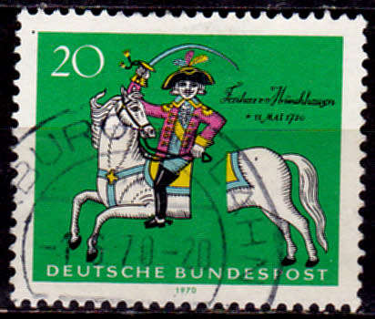 GERMANY 1970, 11 May. 250th ANNIV BIRTH BARON VON MUNCHHAUSEN, single, UH, CV+/- R 5.00 view scans