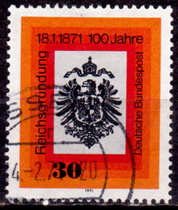GERMANY 1971, 18 Jan. 100th ANNIV GERMAN EMPIRE, single, UH, CV+/- R 5.00 view scans