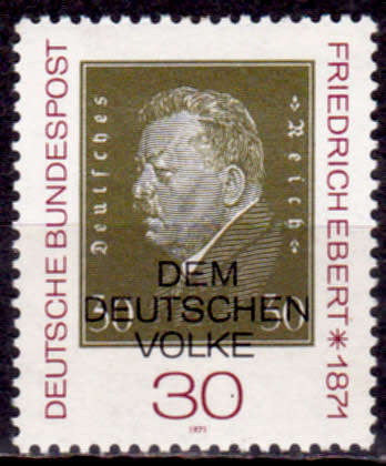 GERMANY 1971, 18 Jan. 100th ANNIV BIRTH FRIEDRICH EBERT, single, MH, CV+/- R 20.00 view scans