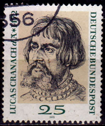 GERMANY 1972, 18 May. 500th ANNIV BIRTH LUCAS CRANACH, single, UH, CV+/- R 5.00 view scans