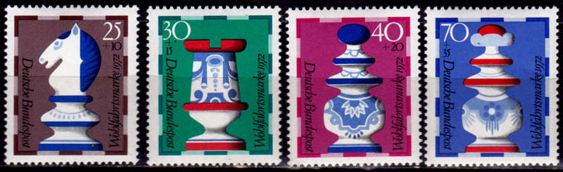 GERMANY 1972, 5 Oct. CHARITY STAMPS - CHESS PIECES, set, MH, CV+/- R 65.00 view scans