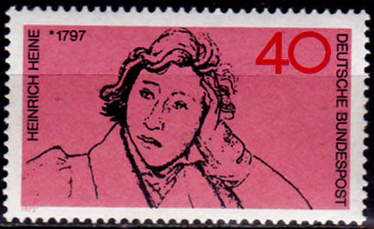 GERMANY 1972, 13 Dec. 175th ANNIV BIRTH HEINRICH HEINE, single, MH, CV+/- R 10.00 view scans