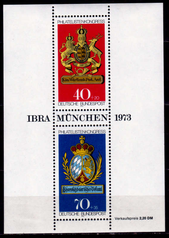 GERMANY 1973, 5 April. STAMP EXHIBITION `IBRA MUNICH 73`, m/sheet, MH, CV+/- R 55.00 view scans