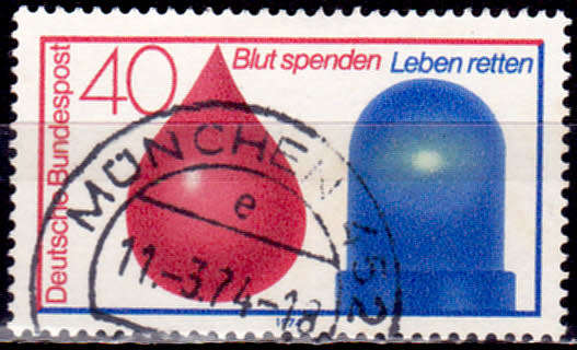 GERMANY 1974, 15 Feb. BLOOD DONOR CASE, single, UH, CV+/- R 5.00 view scans