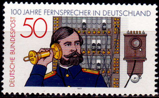 GERMANY 1977, 13 Oct. 100th ANNIV OF THE TELEPHONE, single, MH, CV+/- R 20.00 view scans