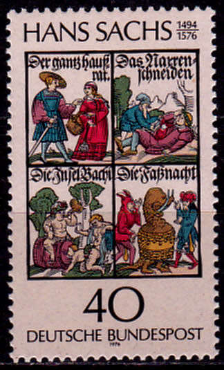 GERMANY 1976, 5 Jan. 400th ANNIV DEATH OF HANS SACHS, single, MNH, CV+/- R 10.00 view scans
