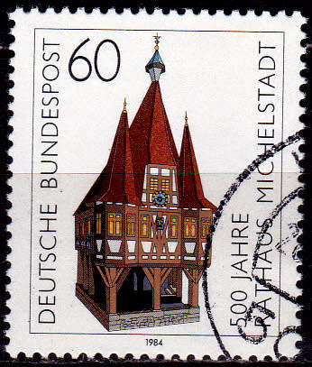 GERMANY 1984, 16 Feb. 500th ANNIV CITY HALL MICHELSTADT, single, UH, CV+/- R 10.00 view scans