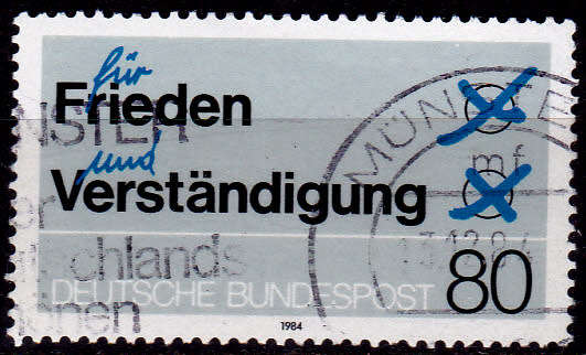 GERMANY 1984, 8 Nov. PEACE AND UNDERSTANDING, single, UH, CV+/- R 10.00 view scans