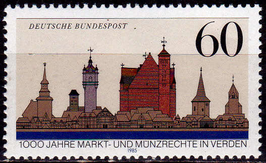 GERMANY 1985, 21 Feb. 1000th ANNIV WORLD MUNICIPAL CHARTER, single, MH, CV+/- R 30.00 view scans