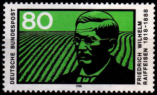 GERMANY 1988, 18 Feb. 100th ANNIV DEATH FRIEDRICH W RAIFFEISEN, single, MNH, CV+/- R30.00 view scans