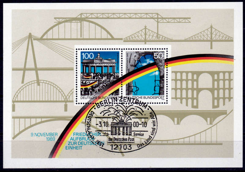 GERMANY 1990, 6 Nov. 1st ANNIV FALL OF THE WALL, m/sheet, UNH, CV+/- R 50.00 view scans