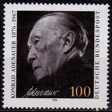 GERMANY 1992, 12 March. 25th ANNIV DEATH DR KONRAD ADENAUER, single, MNH, CV+/- R 40.00 view scans