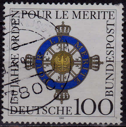 GERMANY 1992, 7 May. 150th ANNIV ORDER POUR LE MERITE, single, UH, CV+/- R 10.00 view scans