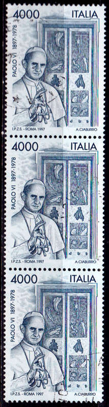 ITALY 1997, 26 Sept. 100th ANNIV BIRTH OF POPE PAUL VI, single strip, UH, CV +/-R 165.00 view scans