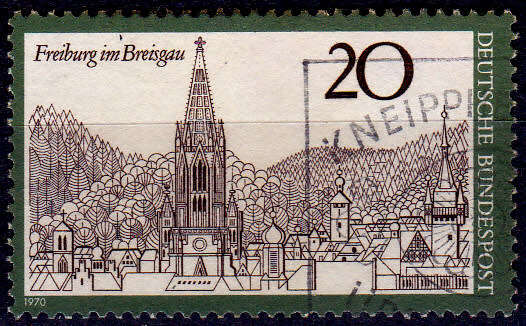 GERMANY 1970, 4 Nov. TOWN FREIBURG IM BREISGAU, single, UH, CV+/- R 5.00 view scans