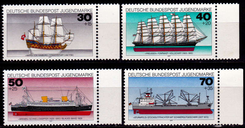 GERMANY 1977, 14 April. YOUTH HOSTEL - SHIPS, set, MNH, CV+/- R 65.00 view scans