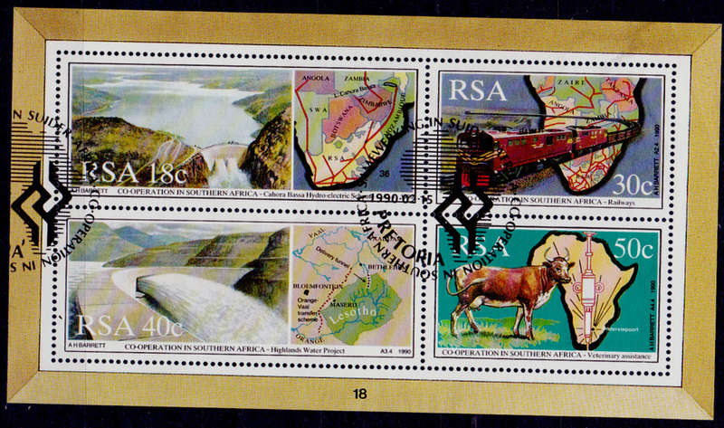 RSA 1990, 15 Feb. CO-OPERATION in SOUTHERN AFRICA, minisheet, CTO, CV R ?? view scans