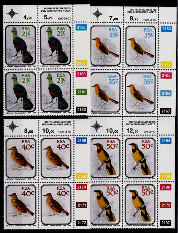 RSA 1990, 2 Aug. SOUTH AFRICAN BIRDS, set controls, MNH, CV R 108.00 view scans