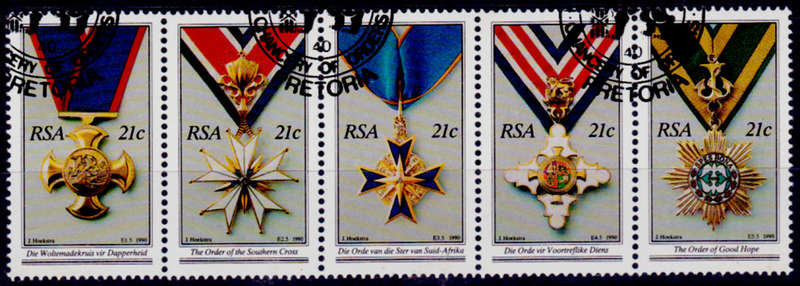 RSA 1990,  6 Dec. NATIONAL ORDERS of SA, setenant strip, CTO, CV R ?? view scans