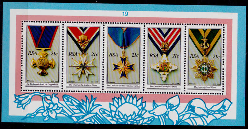 RSA 1990,  6 Dec. NATIONAL ORDERS of SA, minisheet, MNH, CV R 15.00 view scans