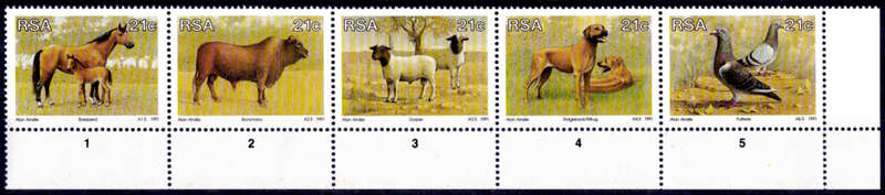 RSA 1991,  21 Feb.  ANIMAL BREEDING in SA, setenant strip, MNH, CV R 15.00 view scans