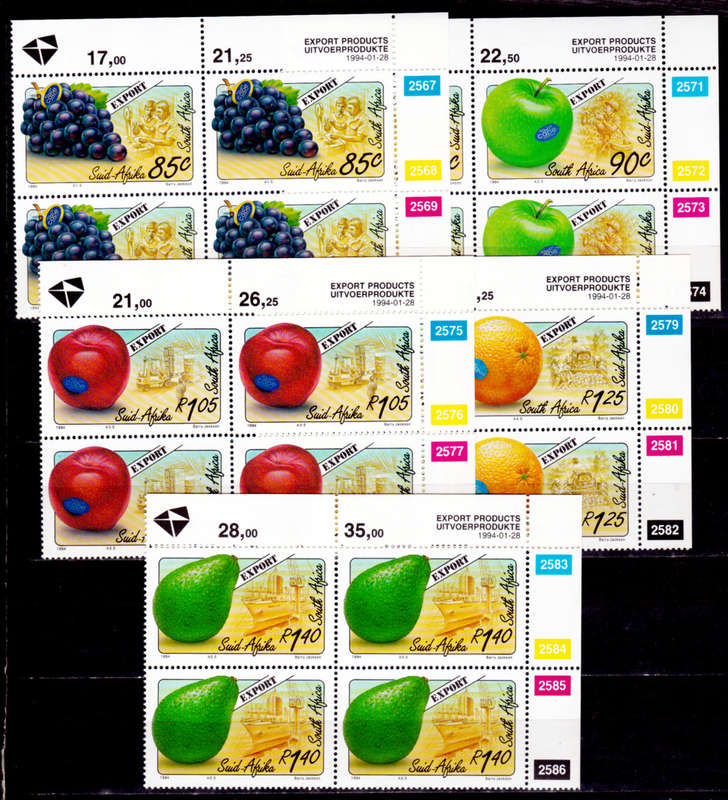RSA 1994, 28 Jan. EXPORT FRUITS, set controls, MNH, CV R 178.00 view scans