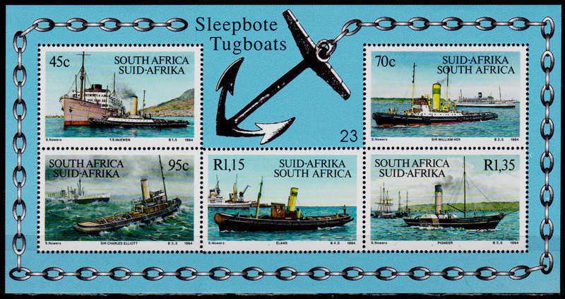 RSA 1994, 13 May. TUGBOATS, minisheet no 23, MH,  CV R 65.00 view scans