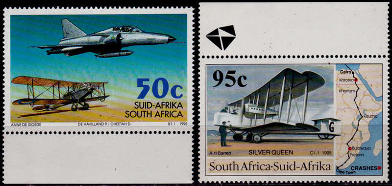 RSA 1995, 1 Feb. 75th ANNIV 1st TRANS-AFRICAN FLIGHT, set, MNH, CV R 14.00 view scans