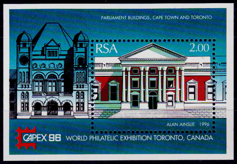 RSA 1996, 8 June. CAPEX 96 INTL STAMP EXHIBITION, TORONTO, minisheet, MNH, CV R 25.00 view scans