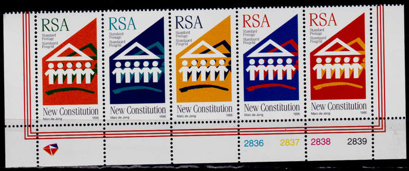 RSA 1996, 1 Aug. NEW DEMOCRATIC CONSTITUTION, control strip, MNH, CV R 120.00 view scans