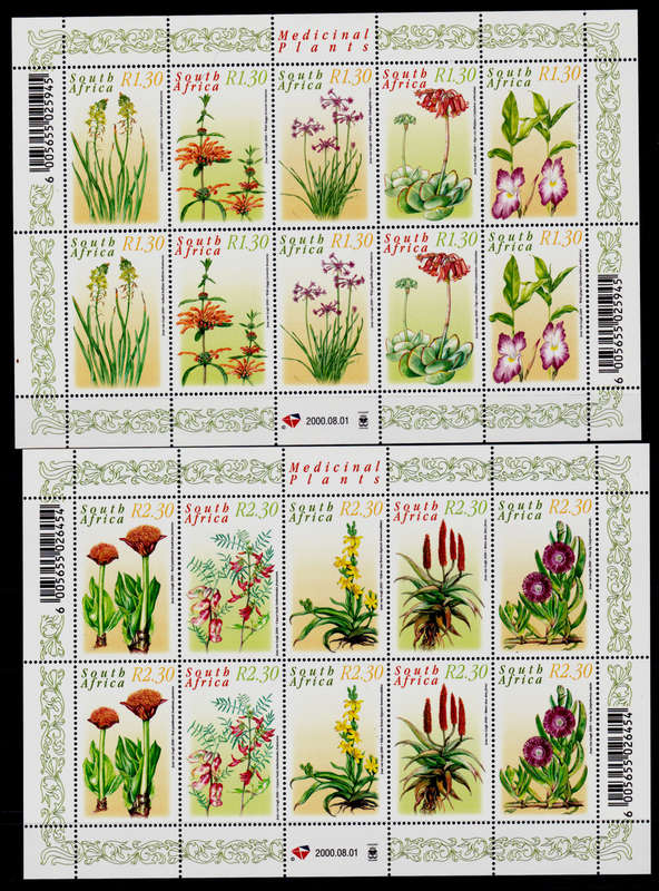 RSA 2000, 1 Aug, MEDICINAL PLANTS, 2 sheetlets of 10, MNH, CV R 320.00 view scans