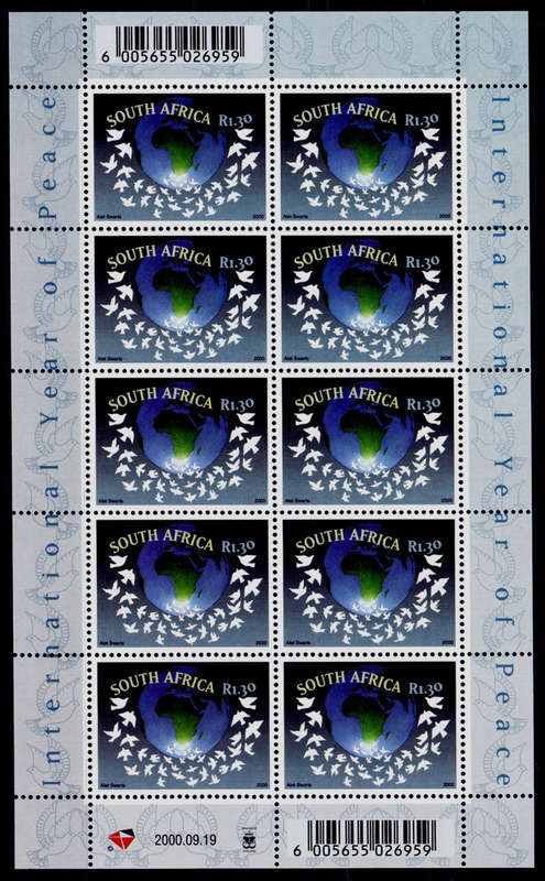 RSA 2000, 19 Sept. INTERNATIONAL YEAR OF PEACE, sheetlet, MNH, CV R 150.00, view scans