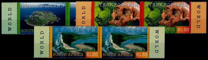 RSA 2000, 22 Sept. SA WORLD HERITAGE SITES, set pairs, MNH, CV R 90.00, view scans