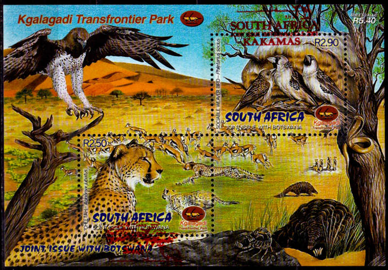 RSA 2001, 12 May. KGALAGADI TRANS FRONTIER PARK, minisheet, CTO, CV R ??, view scans